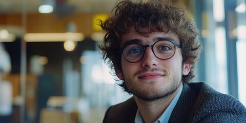 Fototapeta premium Contemplative Young Man in Office Setting