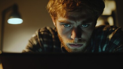 Intense Focus: A Young Man Lost in Digital World