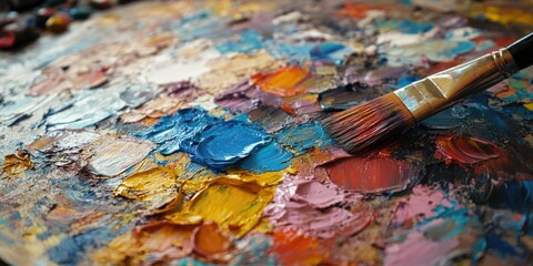 Fototapeta premium Vibrant Artist's Palette with Paintbrush