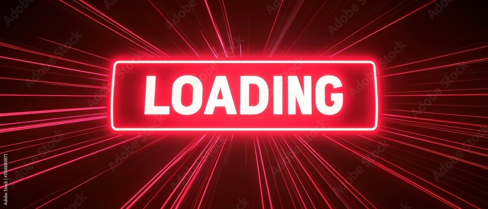 Aufkleber Red Neon Loading Sign with Dynamic Light Streaks Futuristic Digital Interface
