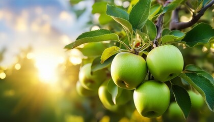 green apple & leaves on the tree