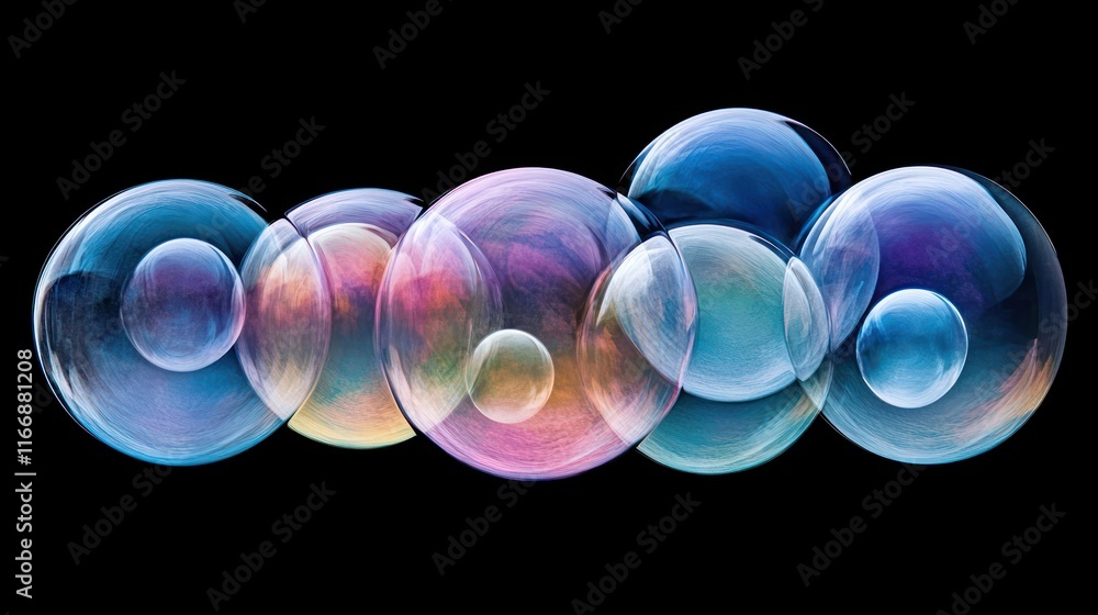 Aufkleber Interconnected iridescent bubbles form a captivating abstract display