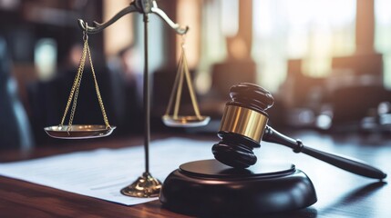 Scales of Justice and Judges Gavel on Document