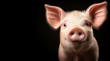 Fototapeta premium A close up of a pig's face on a black background
