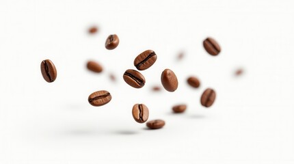 Coffee Beans Floating Isolated On White Background
