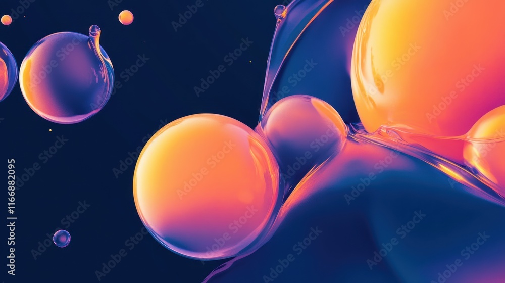 Poster abstract colorful liquid spheres floating in space