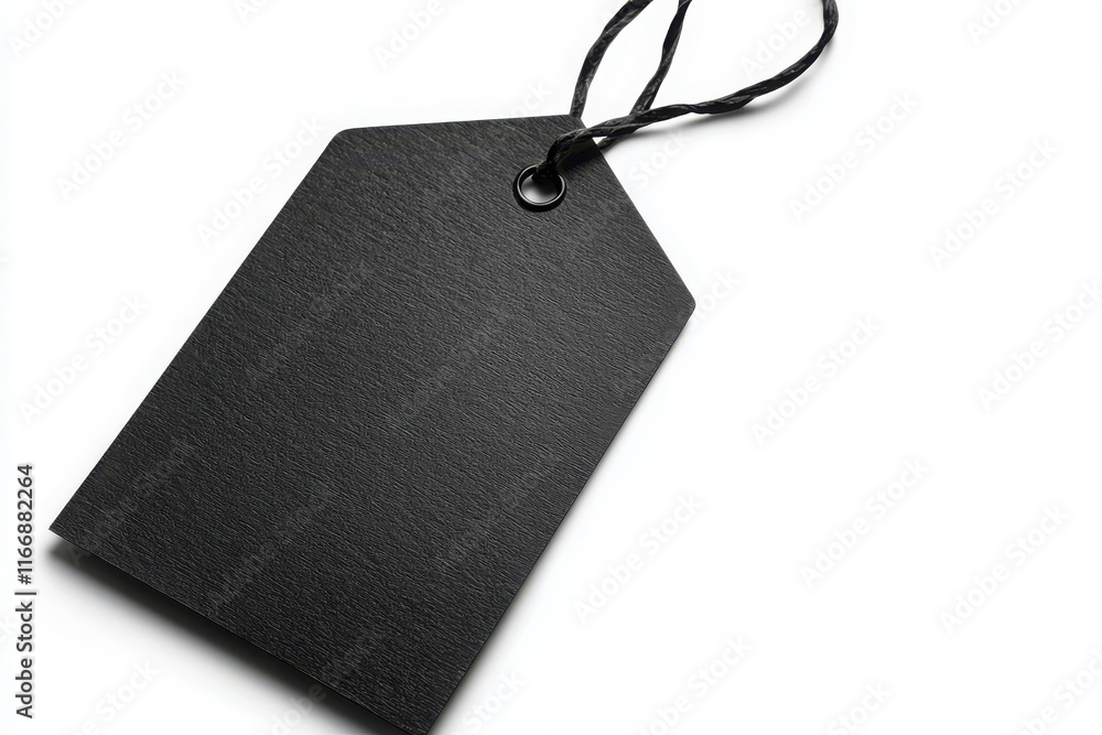 Poster blank black paper tag with beveled edges on white background minimalist design studio setting close-