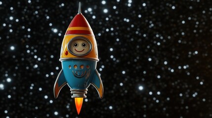 Happy Rocket Soaring Through Space Stars