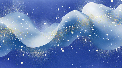 Fototapeta premium Abstract blue and white waves with golden accents