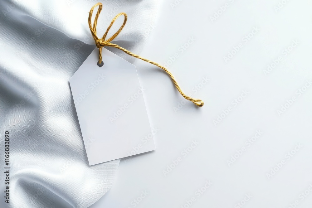 Poster minimalist blank sale tag on soft fabric product presentation studio setting close-up view simple el