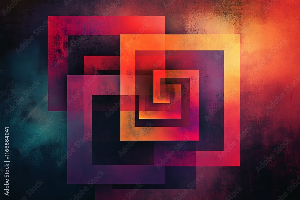 Poster gradient squares pulse into radiant surreal geometric patterns., generative ai