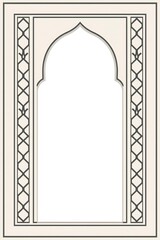 A flat Islamic frame with intricate geometric patterns, symbolizing heritage and spirituality in a minimalist style.