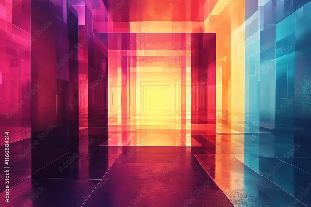 Poster gradient squares pulse into radiant surreal geometric patterns., generative ai