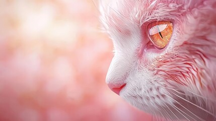  A close up of a white cat's face with orange eyes