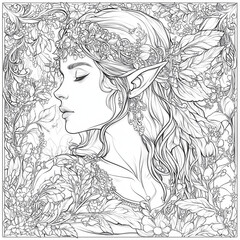 Fototapeta premium Portrait Noble Elf Maiden Fairy Kingdoms Coloring
