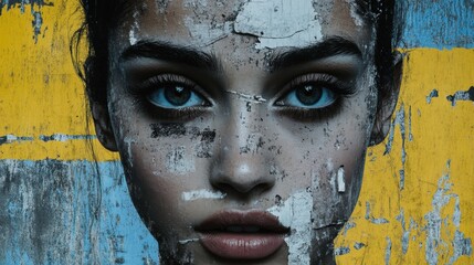 Abstract Portrait Woman's Face with Cracked Paint Texture