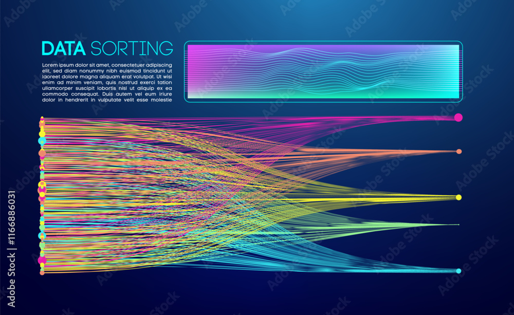 Poster big data driven abstract visualization with flowing colorful lines and gradient waves.