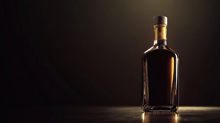Elegant Amber Liquor Bottle Dark Background