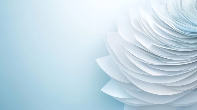 A blue and white abstract background with paper flowers