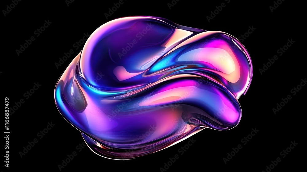 Poster Abstract Iridescent Liquid Form in Dark Background