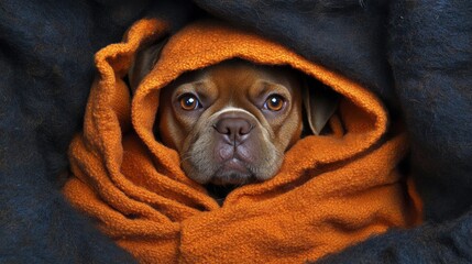 Cute Dog Wrapped in Warm Orange Scarf
