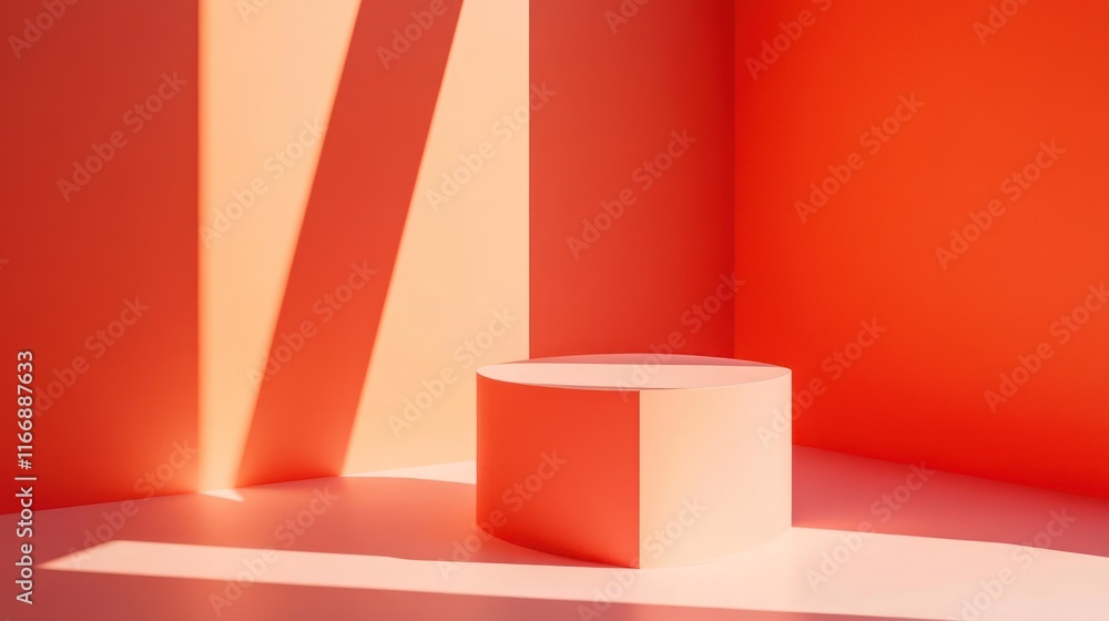 Poster Coral and Peach Studio Display Setting with Minimalist Platform
