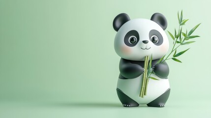 Adorable Panda Holding Fresh Bamboo Shoots