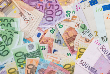 EU Euro paper currency banknotes as part of the trading system