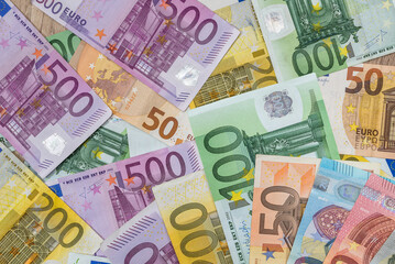 Euro cash background, Eur seamless pattern of banknotes