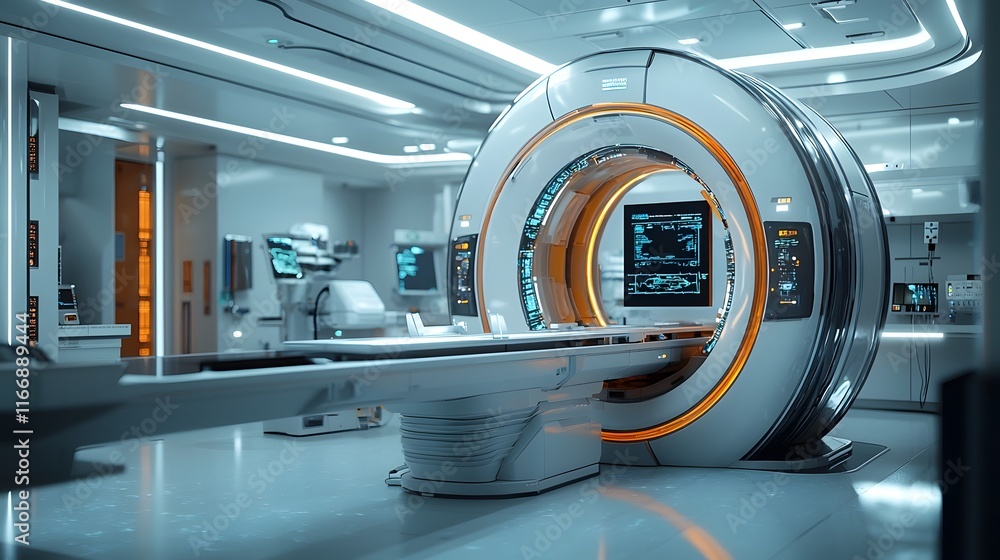 Poster a sophisticated system meticulously examining detailed medical imaging data within a state of the ar