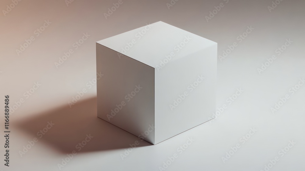 Poster white cube sitting on a light gray surface