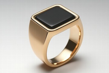 Gold Signet Ring with Black Onyx Stone