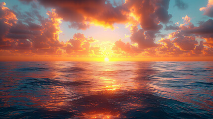 Fototapeta premium Another stunning sunset over the sea with vibrant colors and dramatic clouds reflecting on the water. Ideal for themes of tranquility, natural beauty