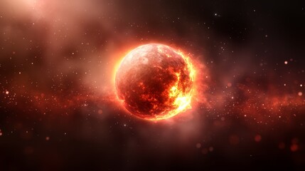 Obraz premium A red planet in the middle of a black background