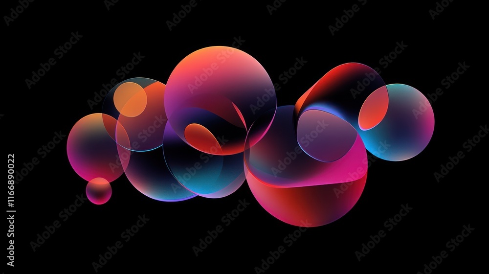 Poster Abstract Colorful Spheres Floating in Dark Space