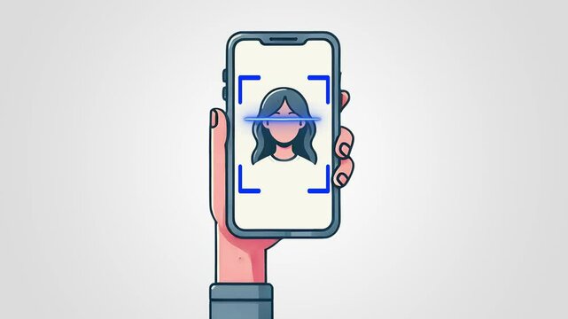 Facial Recognition in Action, Animated Linear Phone Mockup Demonstrating Seamless Face ID Unlock and Advanced Security