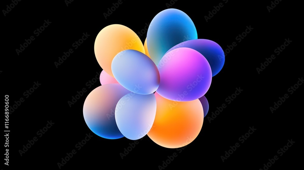 Poster abstract colorful spheres clustered together in space