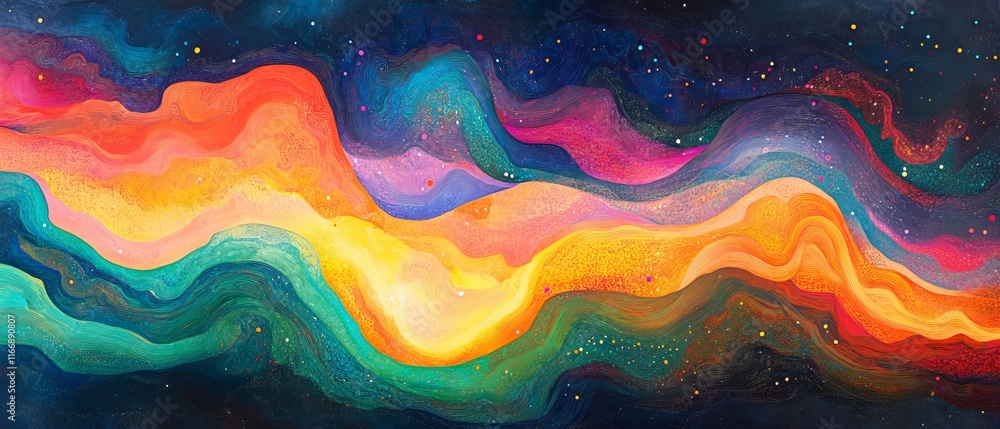 Poster abstract lines align into radiant surreal patterns of vibrant light., generative ai