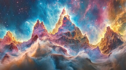 Cosmic Mountainscape Nebula and Peaks