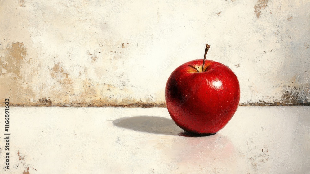 Poster a single red apple rests on a white surface