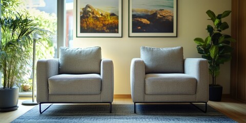 Modern Living Room Interior with Coastal Themed Photography