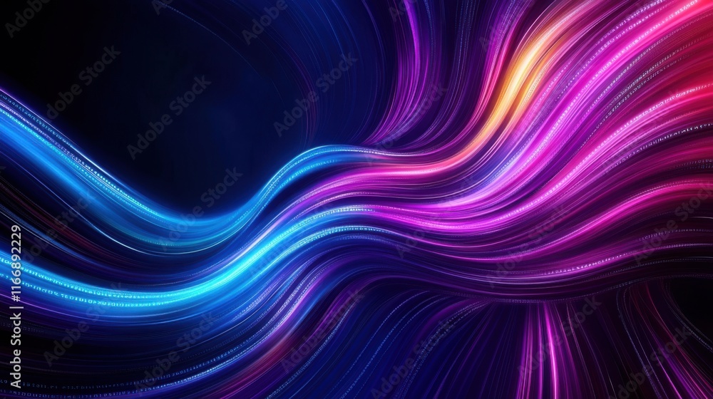 Poster colorful light trails flowing in a dark background creating a dynamic and vibrant abstract design