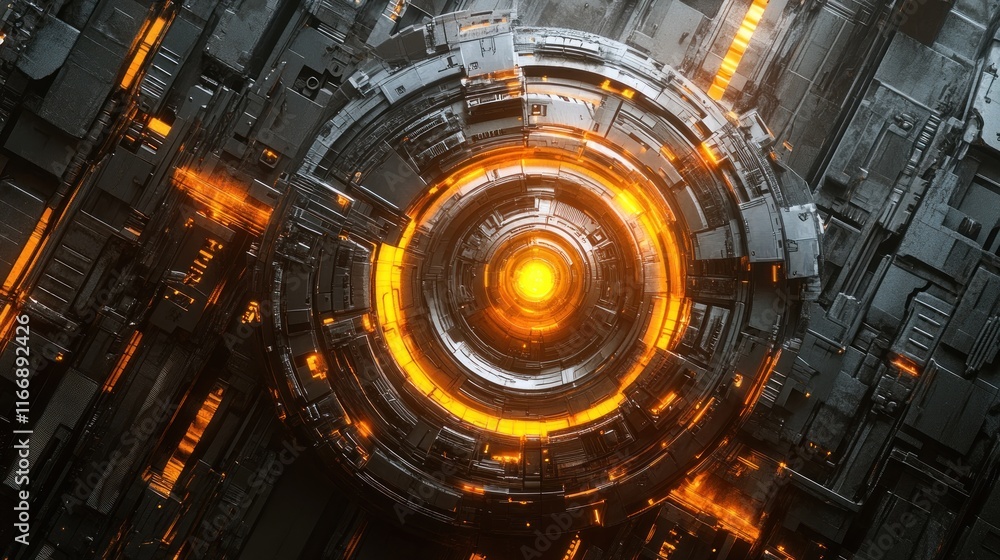 Poster abstract glowing orange core futuristic technology design
