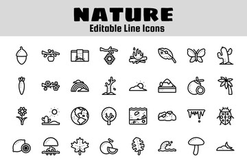 Fototapeta premium Nature outline icon set