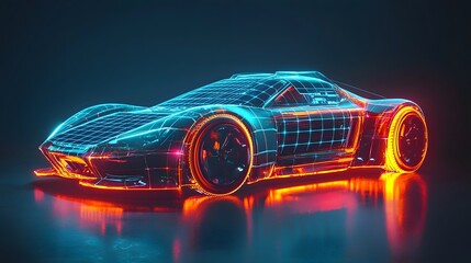 Futuristic electric vehicle design featuring integrated solar panels glowing user interfaces and sleek streamlined aesthetics for a sustainable high tech transportation concept