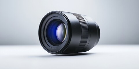 A close-up view of a professional camera lens. Its sleek design features a precise glass element. Ideal for photographers seeking high-quality images in various conditions. AI