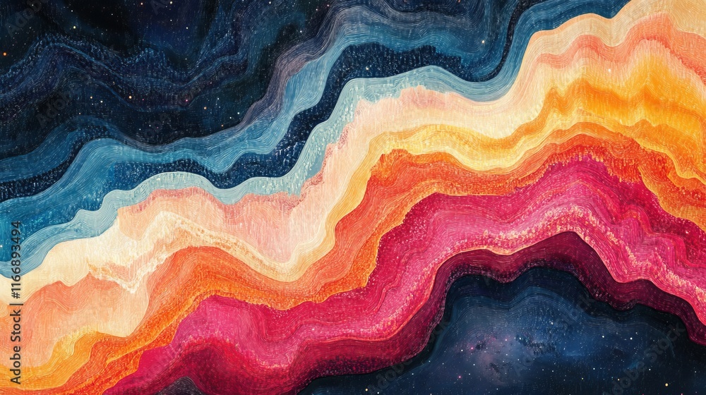 Poster brushstrokes ripple into vibrant dynamic patterns., generative ai