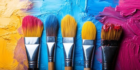Brushstrokes overlapping in expressive color forms, Generative AI