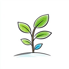 Green Plant Sprout with Fresh Leaves Growing from Ground in Minimalist Style Design for Nature Concept