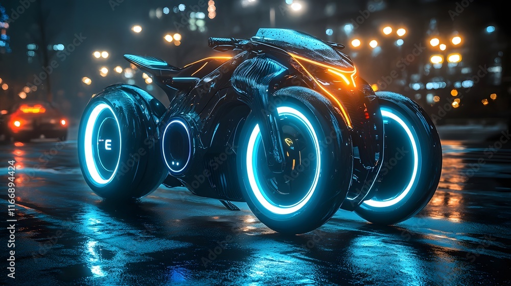 Poster innovative and futuristic electric bike design featuring integrated iot navigation system and sleek 